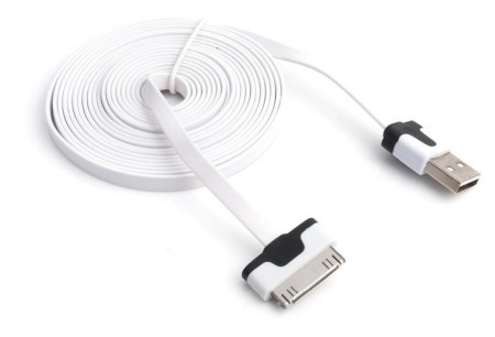 Добави още лукс USB кабели  USB кабел тип лента 3 метра за Apple iPhone 4 / 4s / Apple iPad 2 / 3 / Apple iPad Mini бял